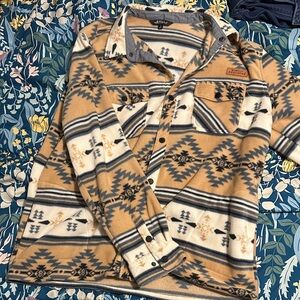 Simply Southern Striped Fleece Jacket - Blue and Tan